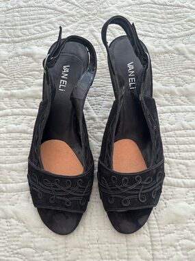 Vaneli Black Suede Open Toe Slingback Dress Shoe Sz 10 Narrow Fit